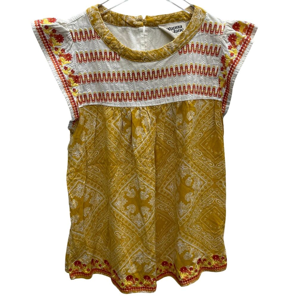 Savanna Jane Yellow Bohemian Sleeveless Embroidered Top Size Medium